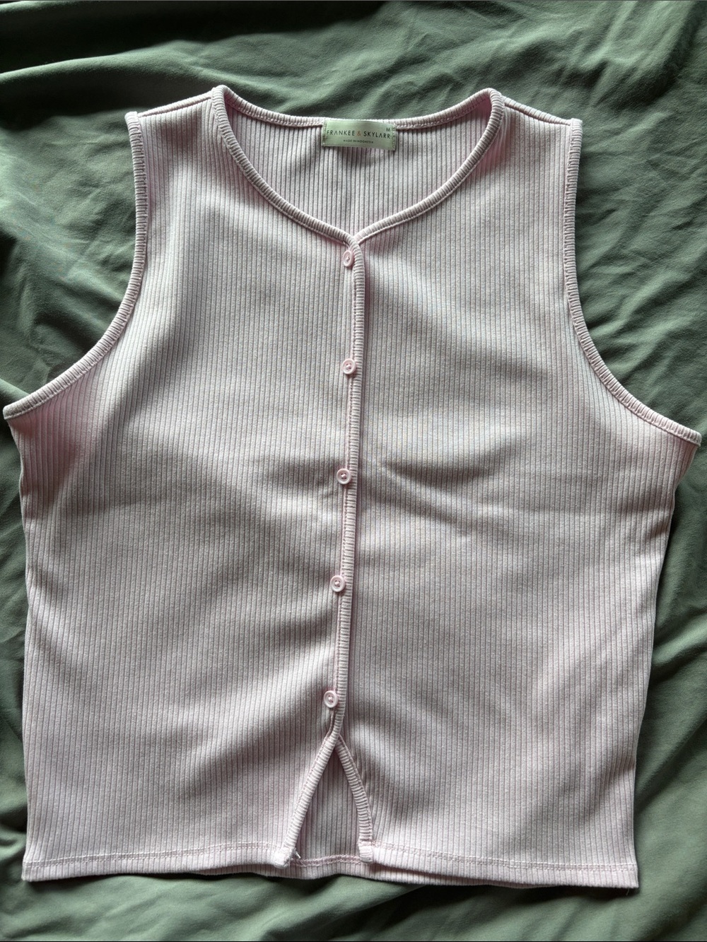 Light pink Ribbed Button-Front Tank Top - Picture 4 of 4